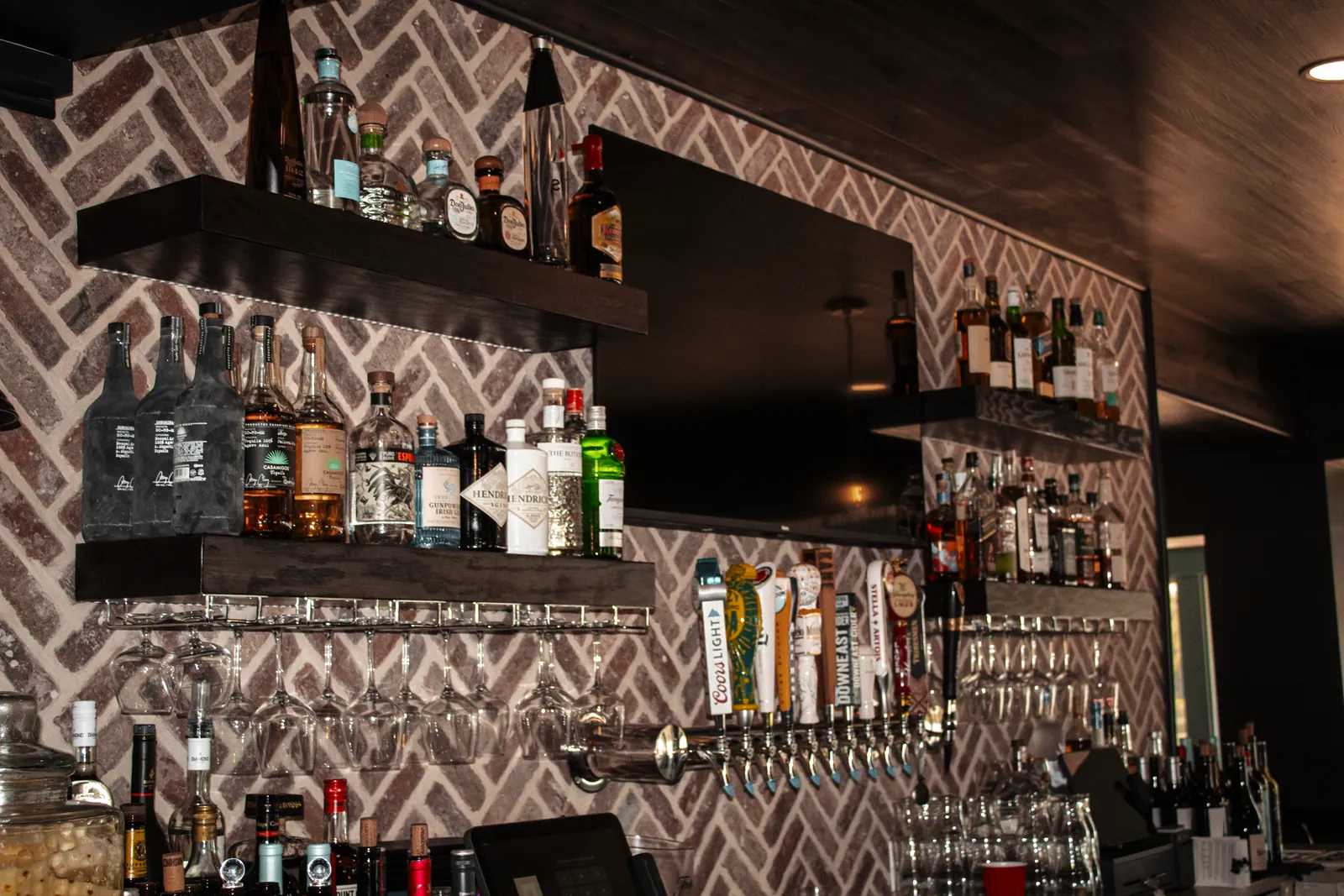 Craft beer taps and bottles