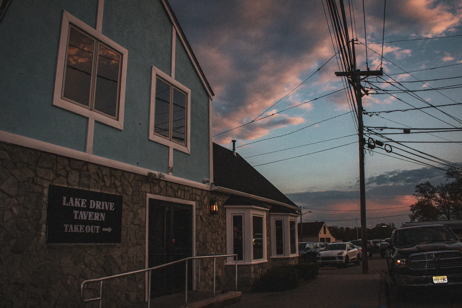 Rear entrance at dusk