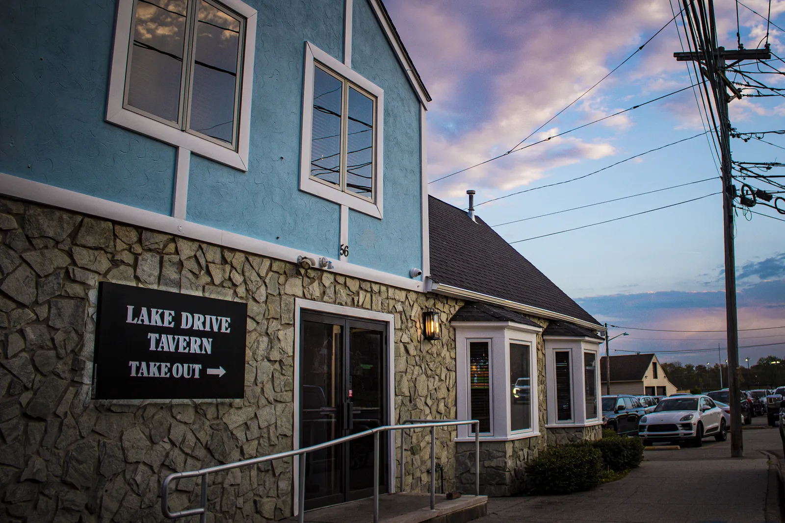 Lake Drive Tavern sign at blue hour