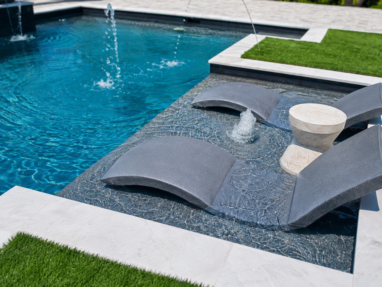 Custom inground concrete pool with sun ledge, designed and built by Design Concepts in Lee County, Florida
