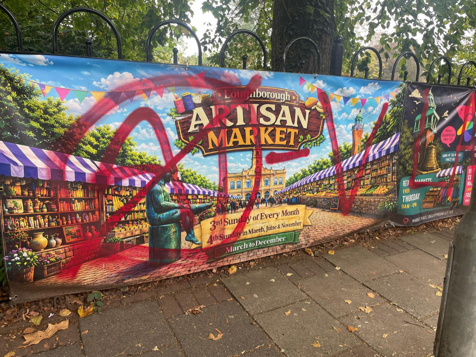 Loughborough Town Artisan Market Signs Graffitied By Loughborough University Student "V"