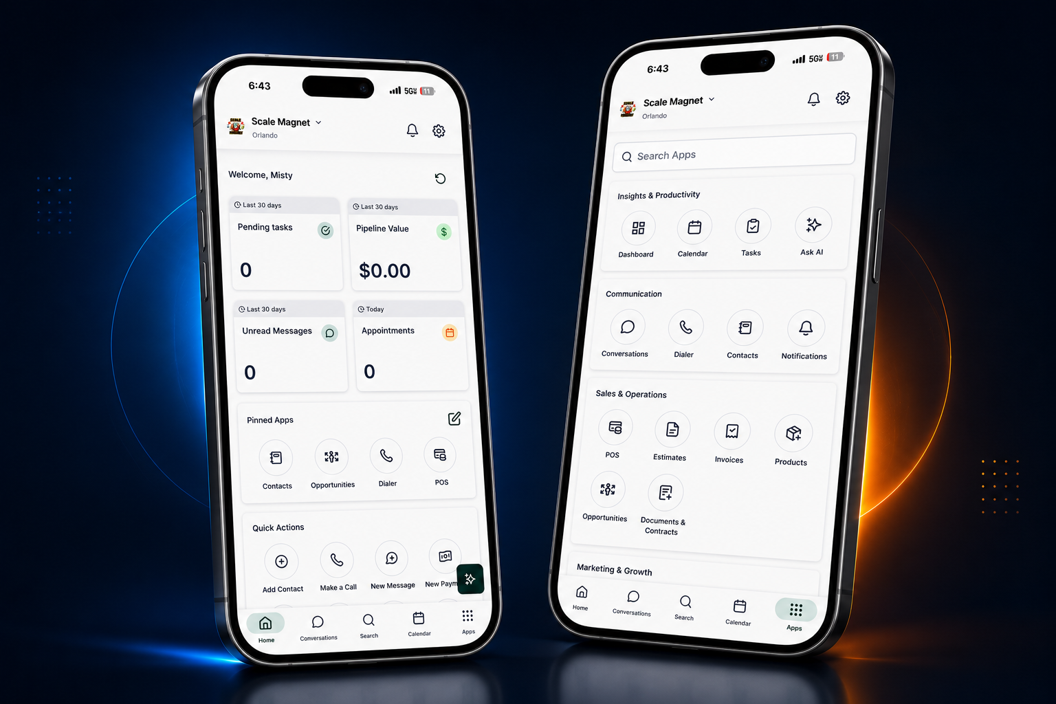 Scale Magnet mobile app dashboard and app navigation mockup