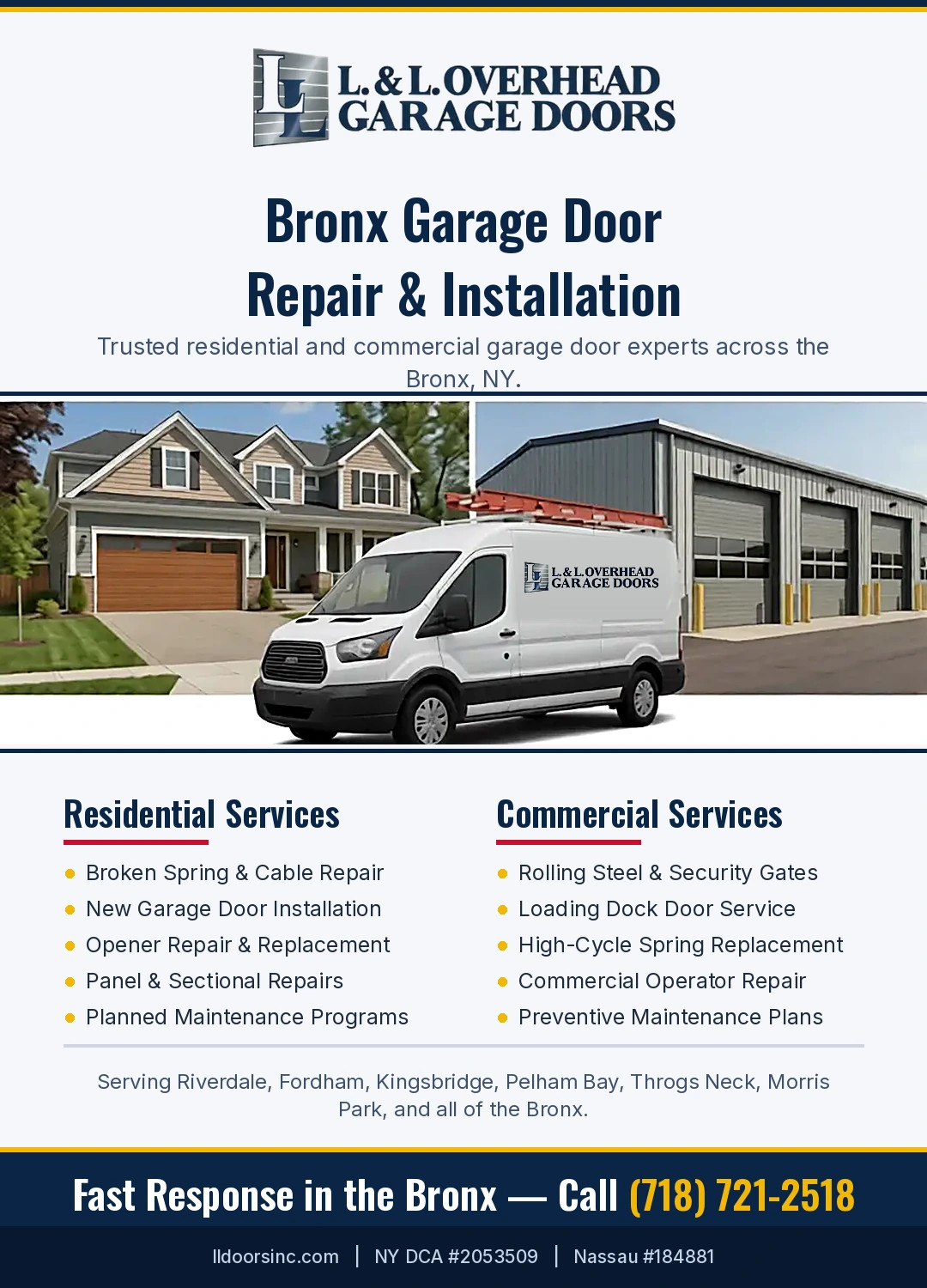 Emergency garage door repair in Bronx - L&L Overhead