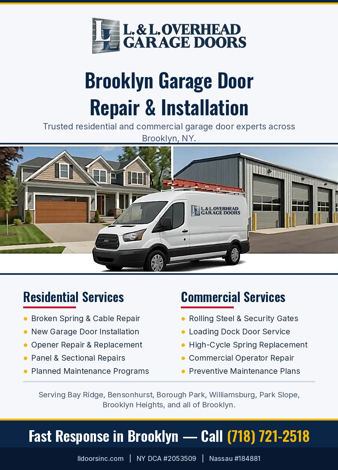 Emergency garage door repair in Brooklyn - L&L Overhead