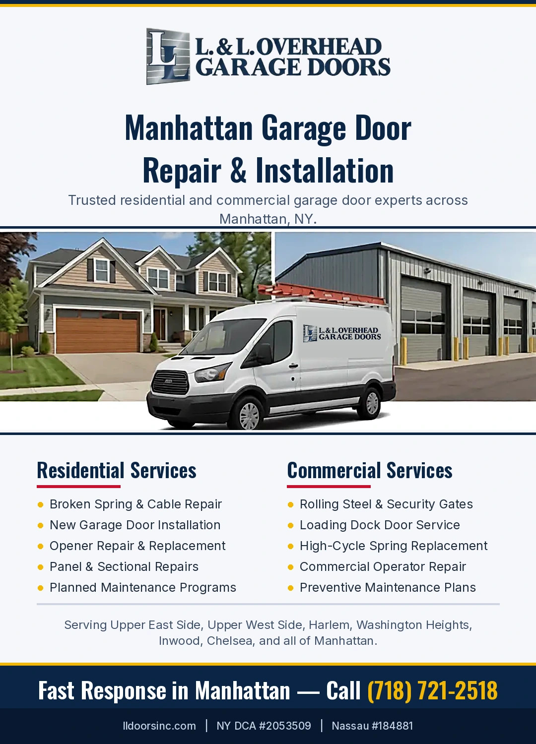 Emergency garage door repair in Manhattan - L&L Overhead