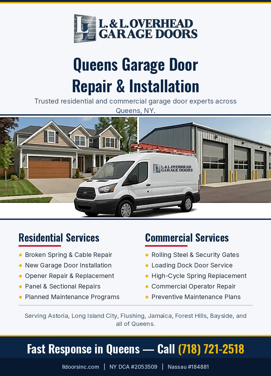 Emergency garage door repair in Queens - L&L Overhead