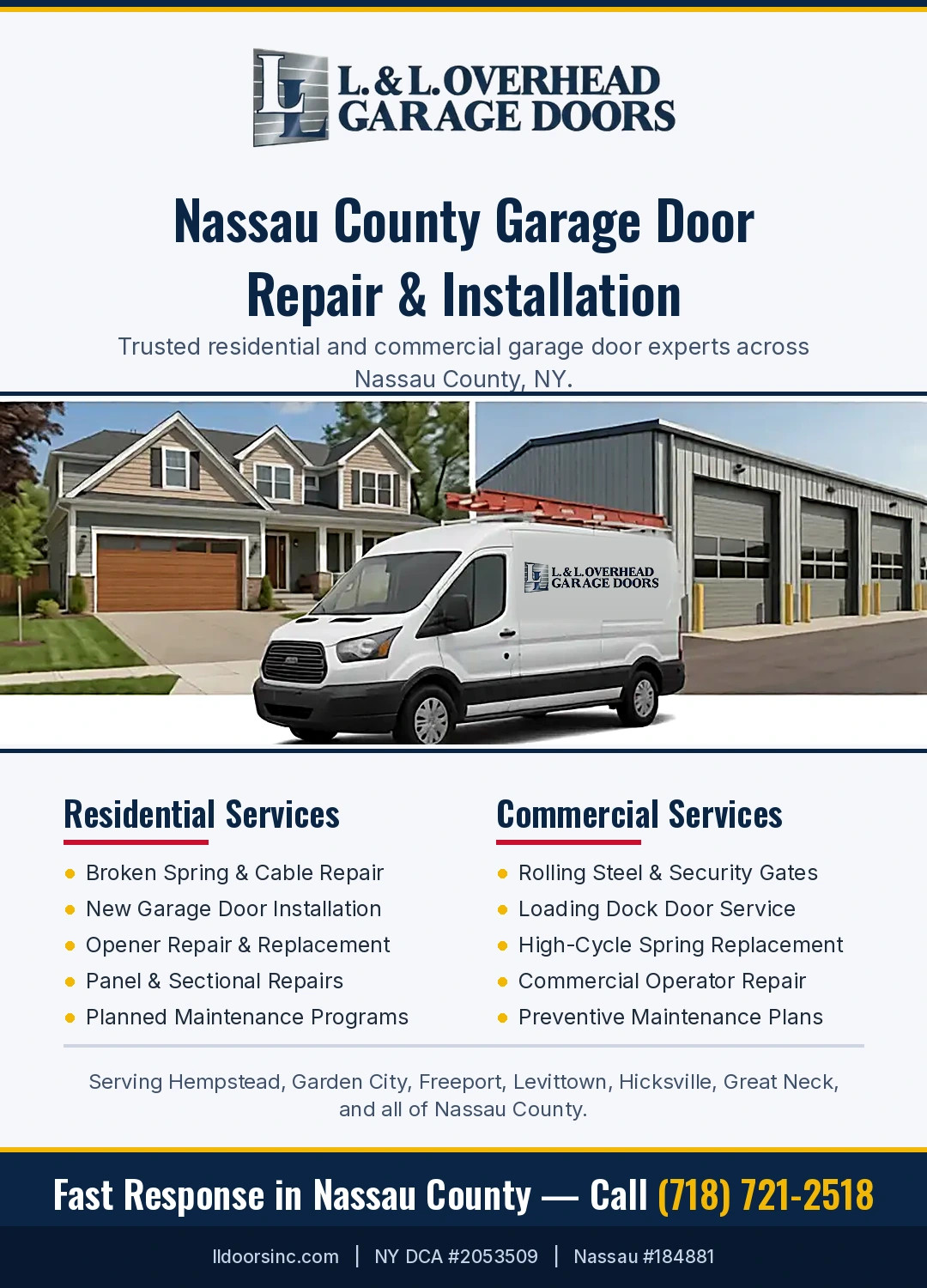 Garage door service in Freeport, Nassau County - L&L Overhead
