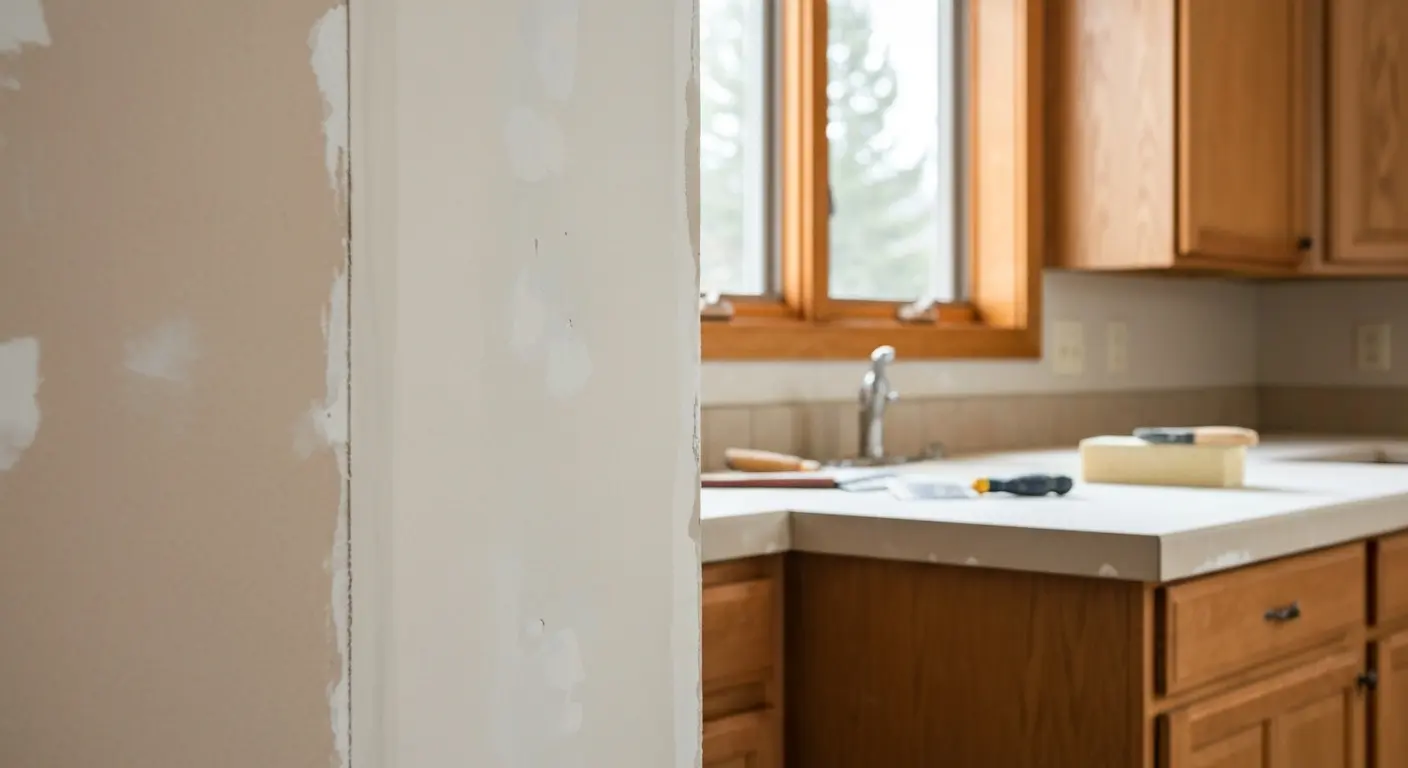 Large drywall damage and water stain repair