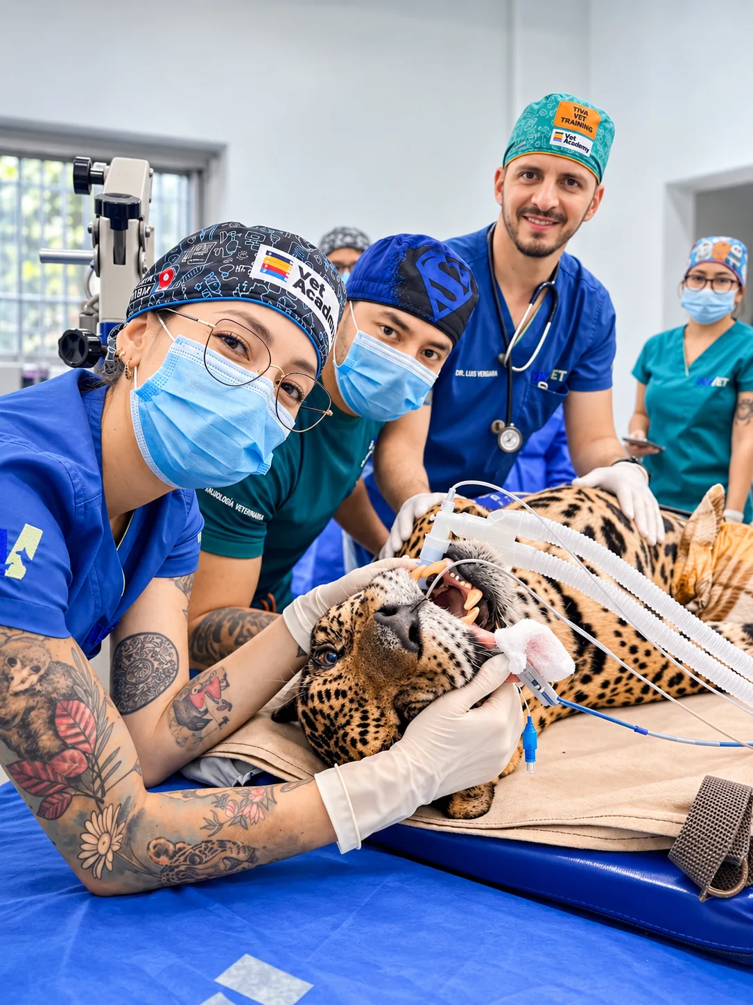 Equipo de especialistas veterinarios durante un procedimiento