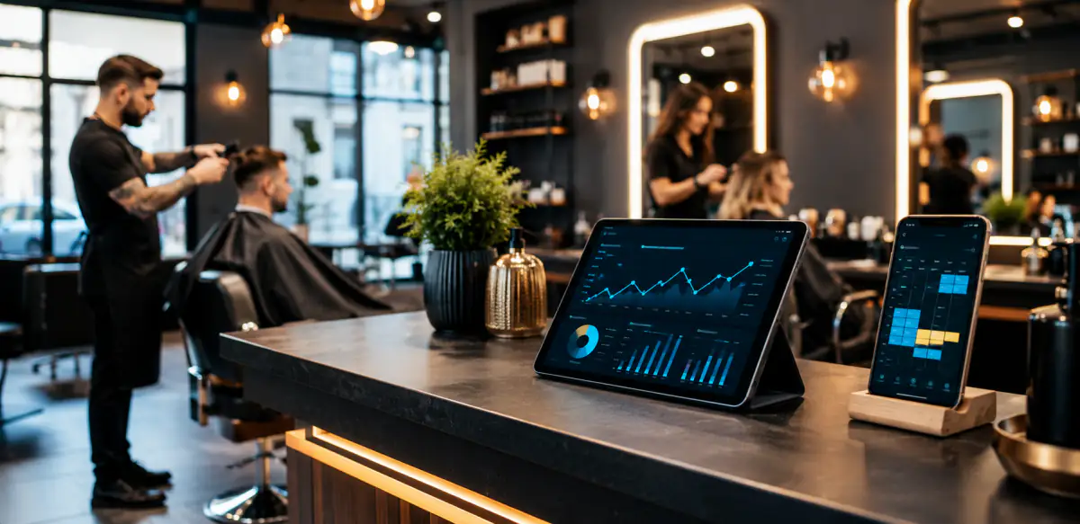 AI receptionist welcoming customers at a premium local business