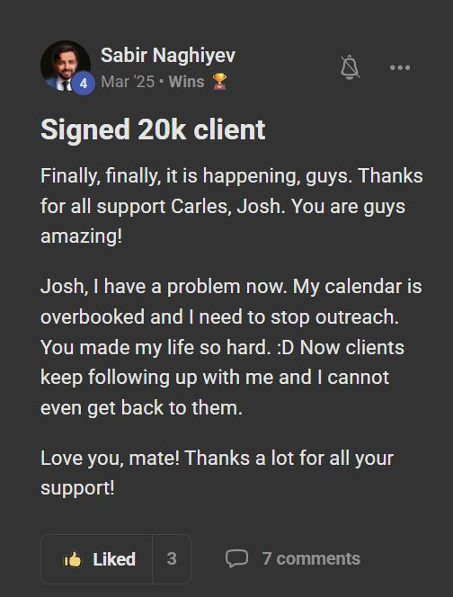 Win post by Sabir Naghiyev in the OSS community