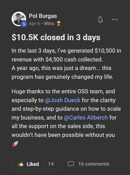 Win post by Pol Burgas in the OSS community