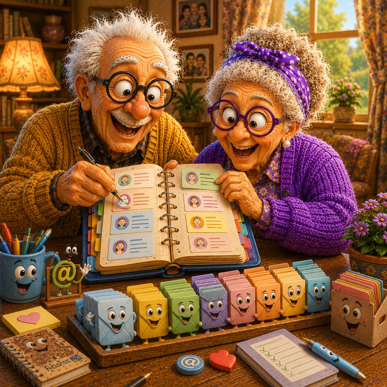 Senior couple organizes email contacts and trusted senders to help important messages reach the inbox instead of being mistaken for spam.