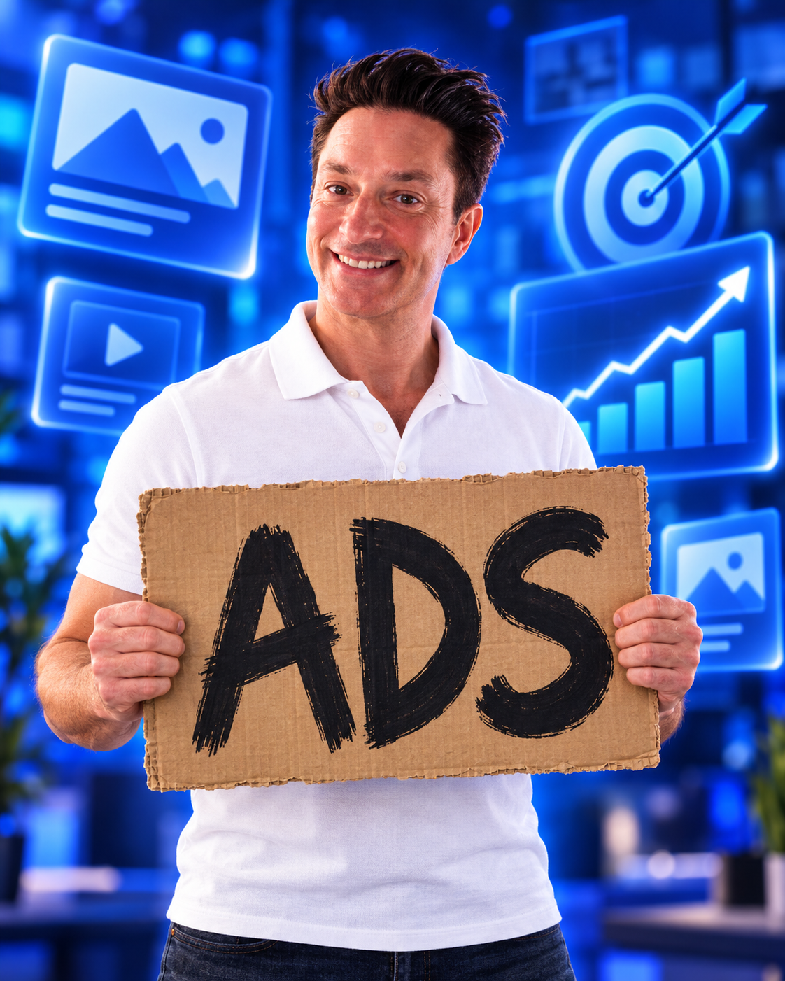 David Mills holding a handmade ADS sign