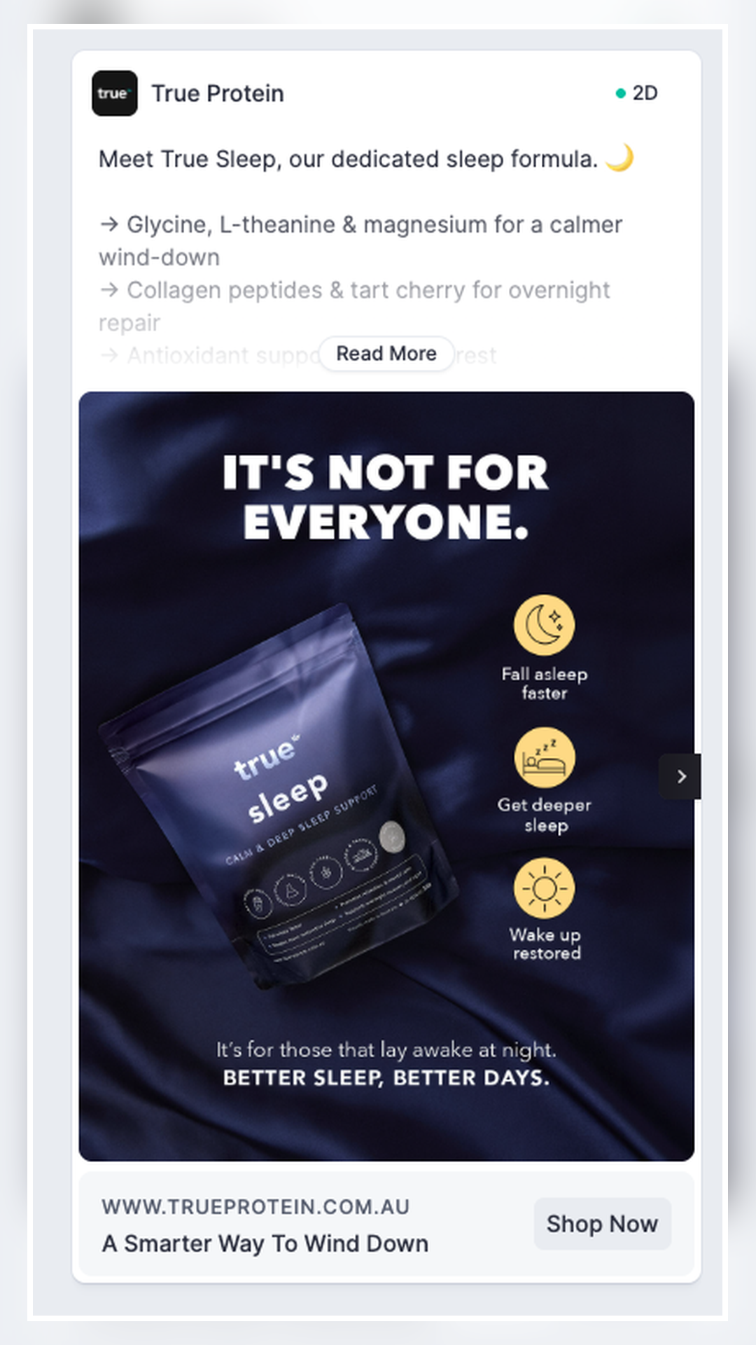 True Protein sleep vertical social ad