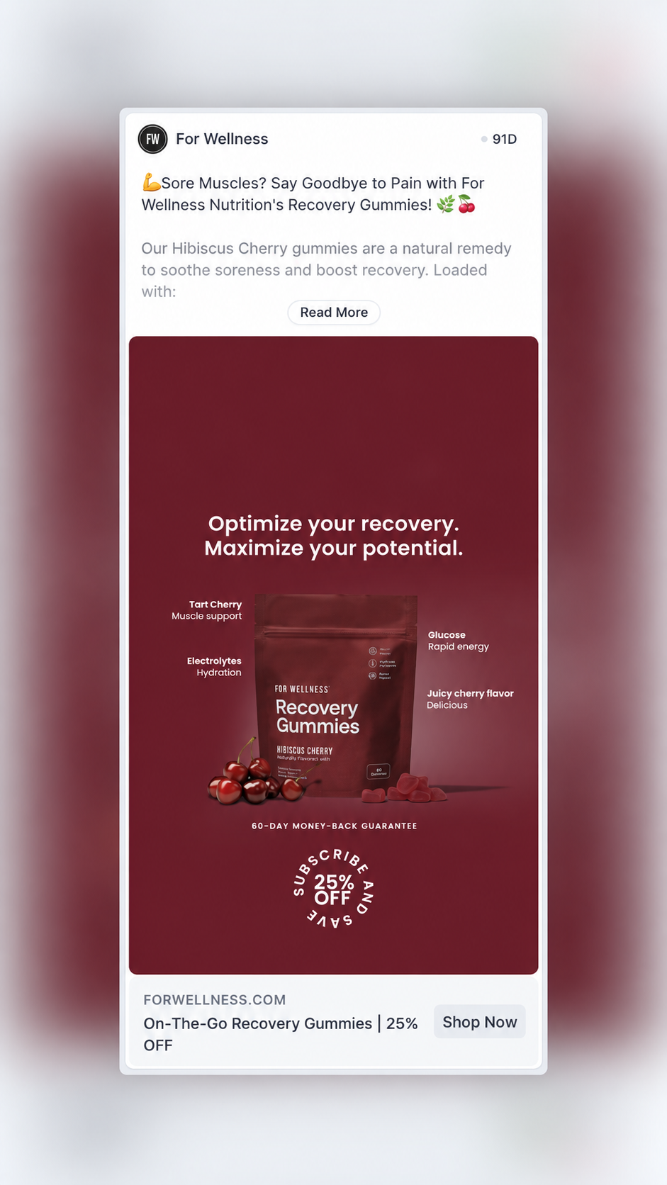For Wellness recovery gummies vertical social ad