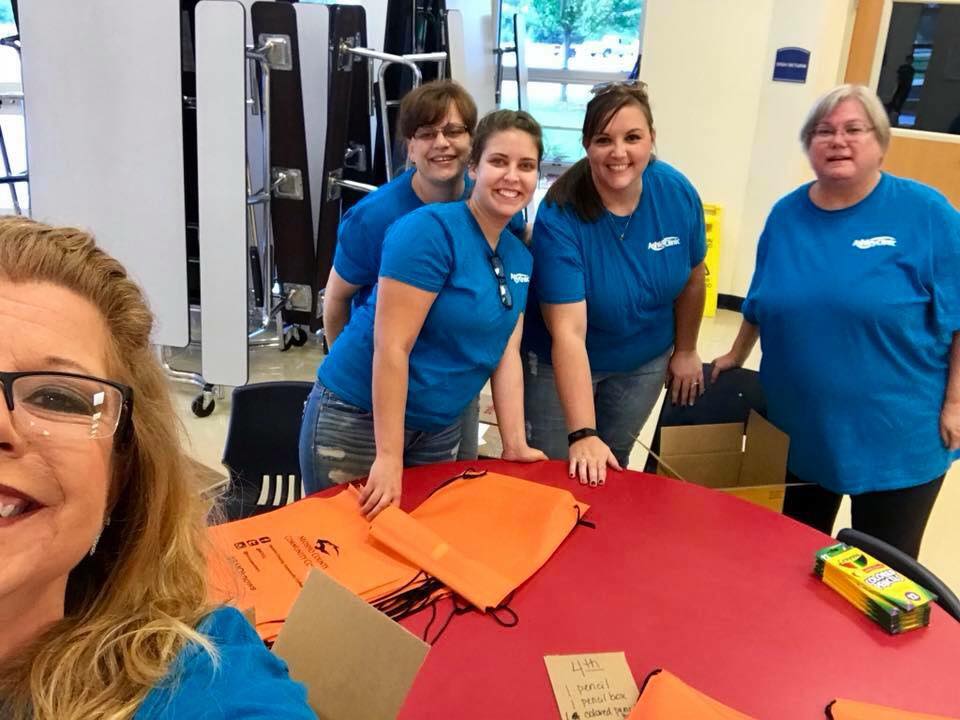 Students receiving school supplies