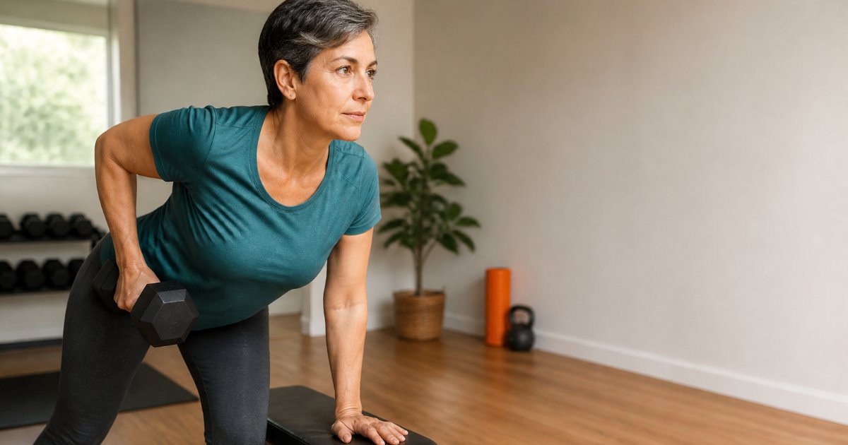 A woman in her fifties doing a strength exercise