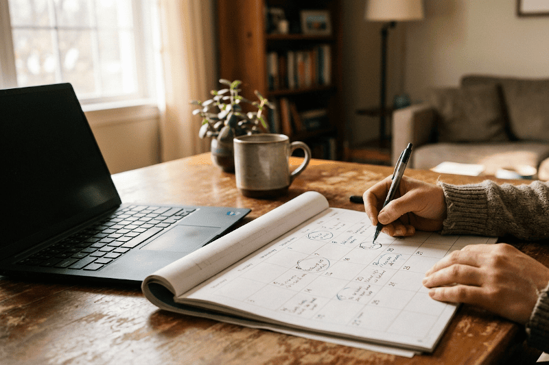 Calendario de viaje con fechas marcadas para planificar un viaje a Disney con calma