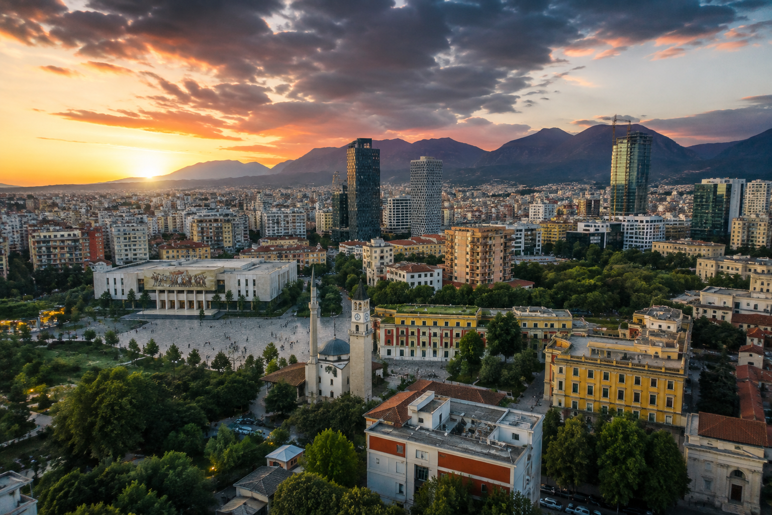 Central Tirana architecture and cityscape