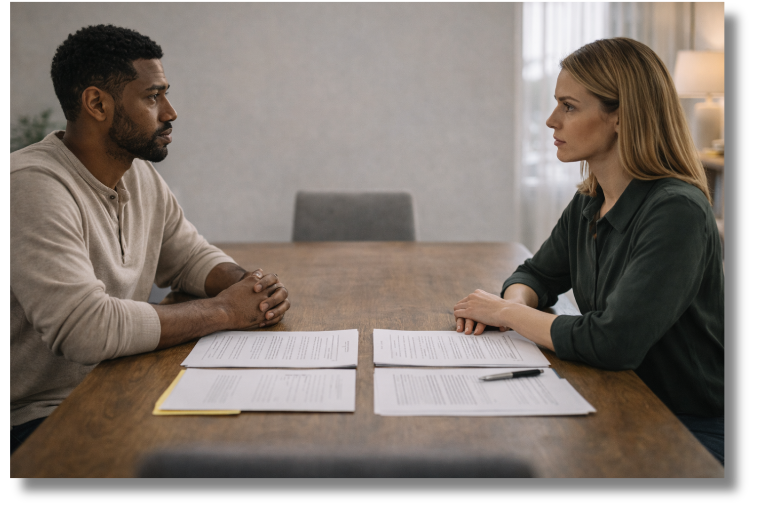 Business meeting with documents on table Business meeting with documents on table