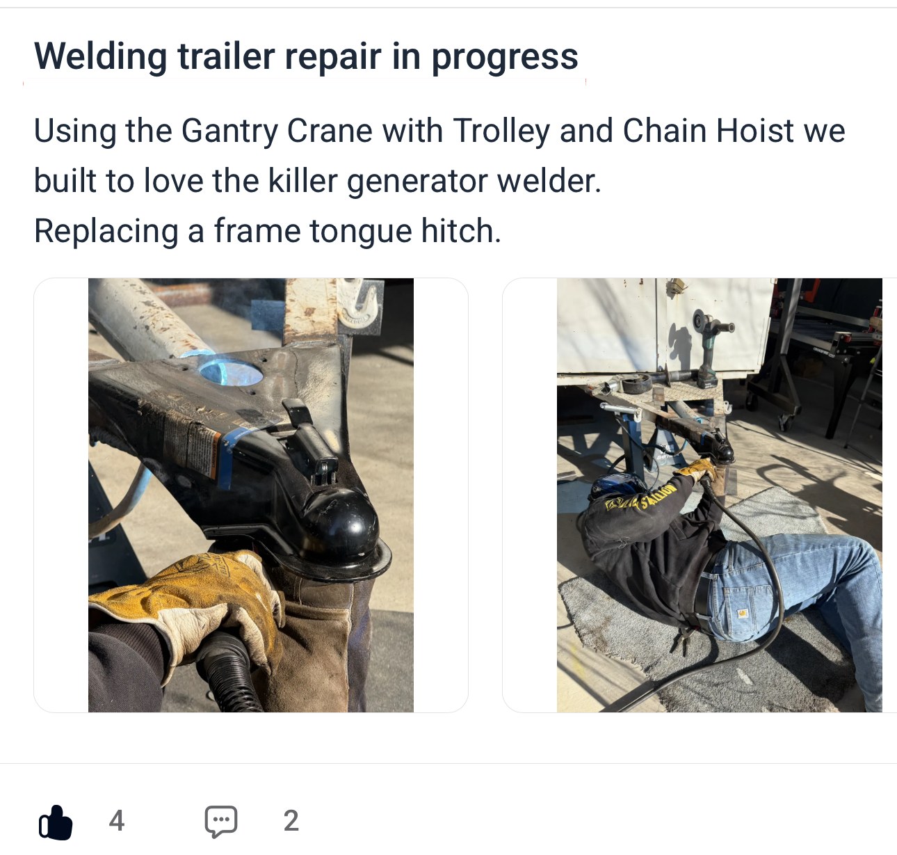 Student project – trailer tongue repair