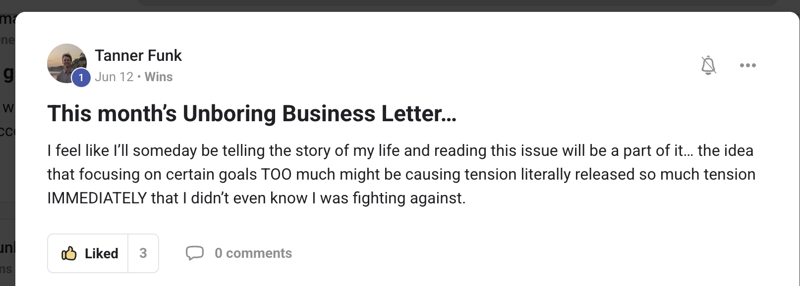 Tanner's testimonial about The Unboring Letter