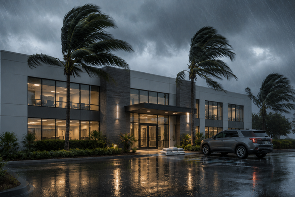 South Florida office building prepared for hurricane conditions with business continuity planning in place