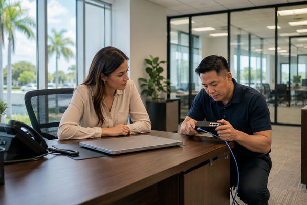 IT support specialist helping a West Palm Beach employee with a workplace technology issue