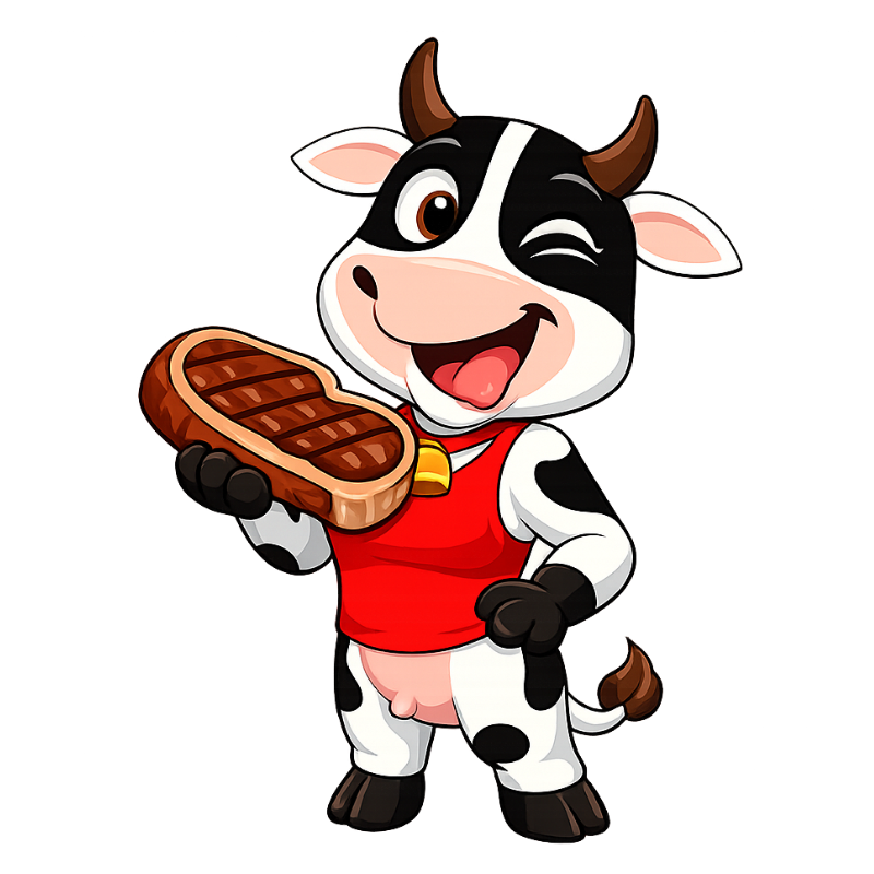 Patty Prime holding a steak and winking