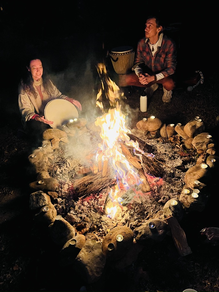 People around fire