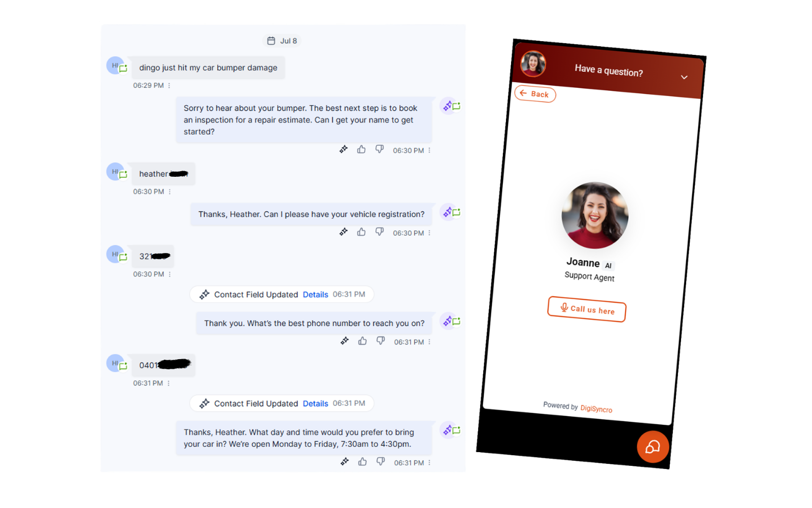 DigiSyncro AI handling real customer enquiries in conversation