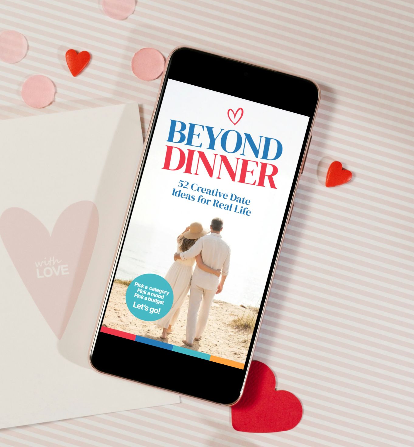 Beyond Dinner: 52 Creative Date Ideas for Real Life, shown on a phone