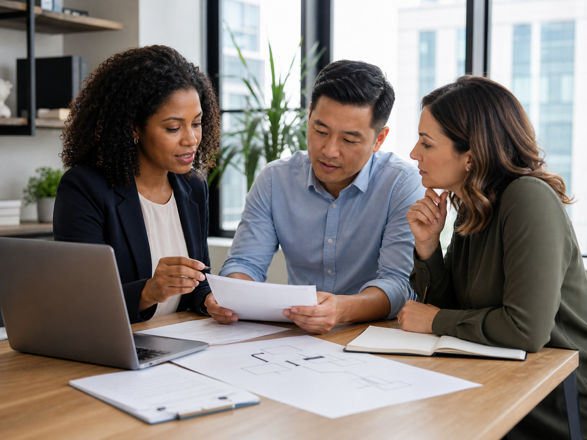 Three tax professionals planning a practice workflow