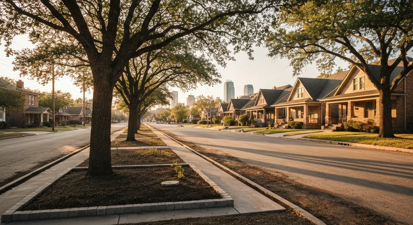 South Dallas residential street near landmarks