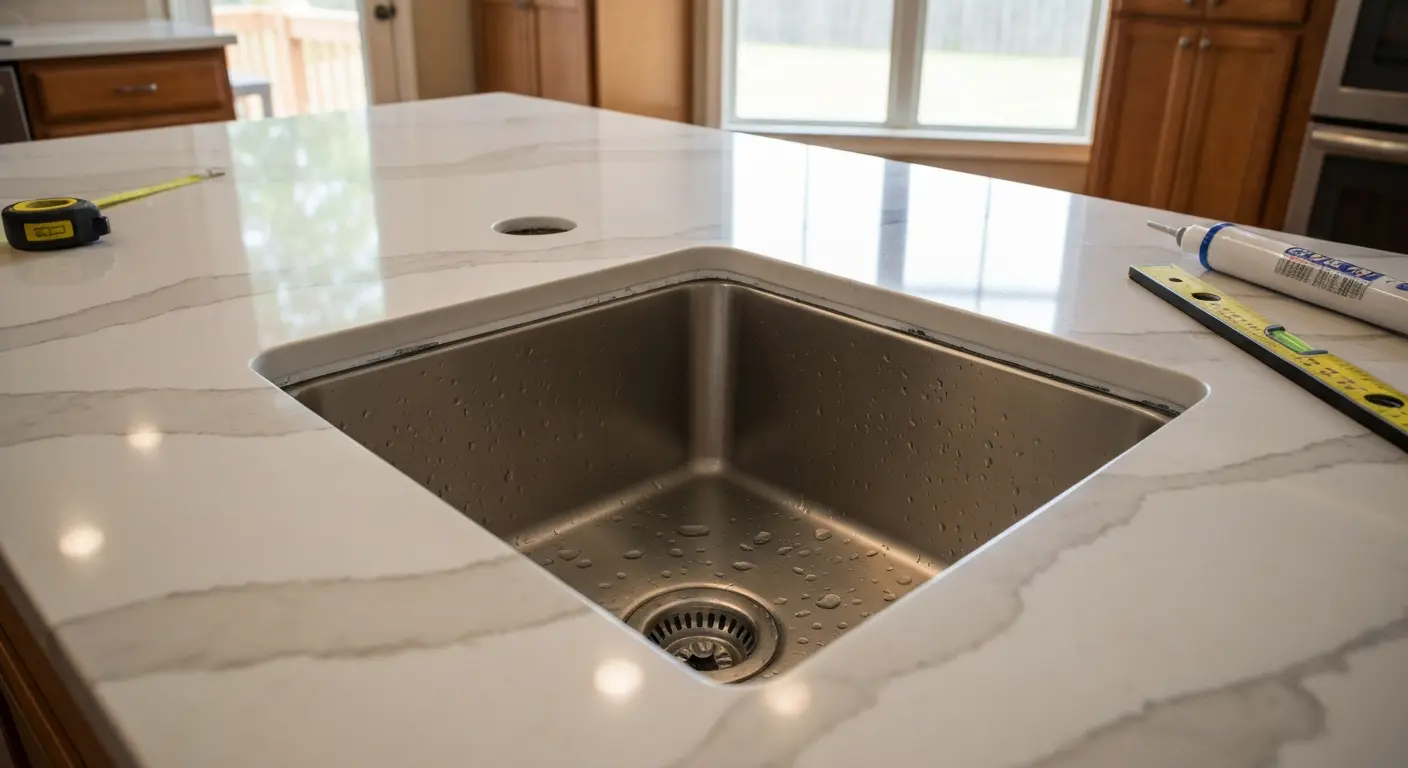 Sink installation in quartz countertop Dallas