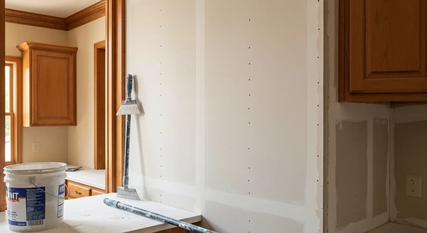 Drywall installation in kitchen remodel