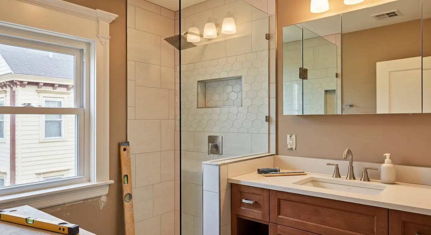Bathroom vanity and shower installation
