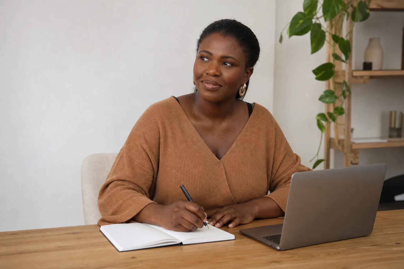 Tracey planning operational work at a desk