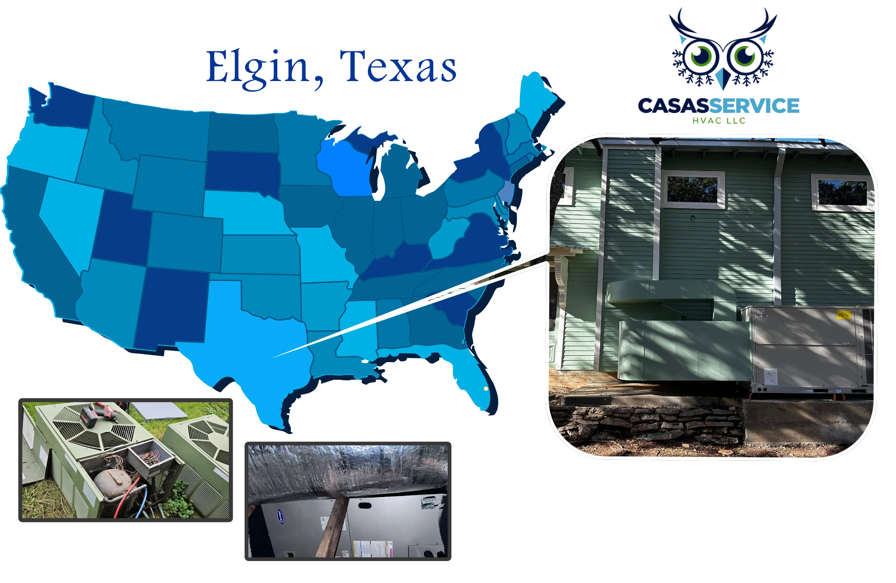 Texas service area map centered on Elgin, Texas