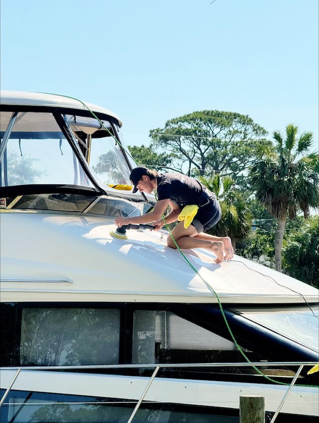 Professional mobile boat detailing in Hampton Roads with premium polishing and ceramic coating