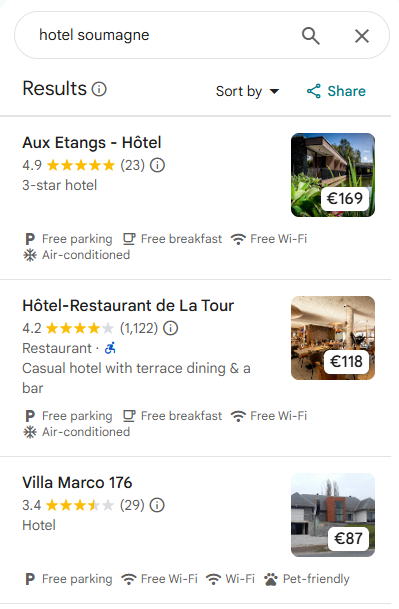 Recherche « hotel soumagne » : l'Hôtel-Restaurant de La Tour dans le top 3 sur Google