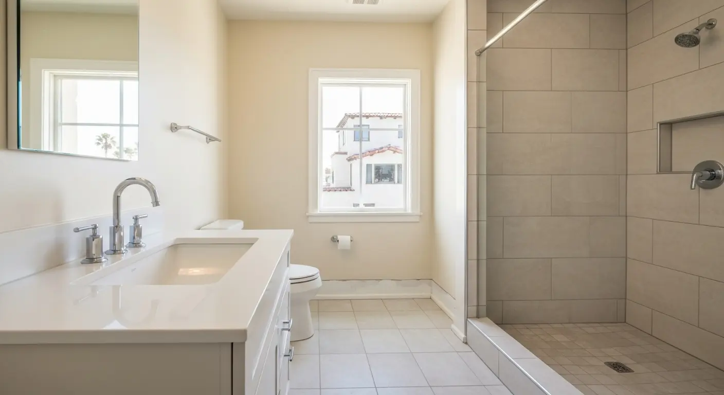 Updated bathroom with tile and new fixtures