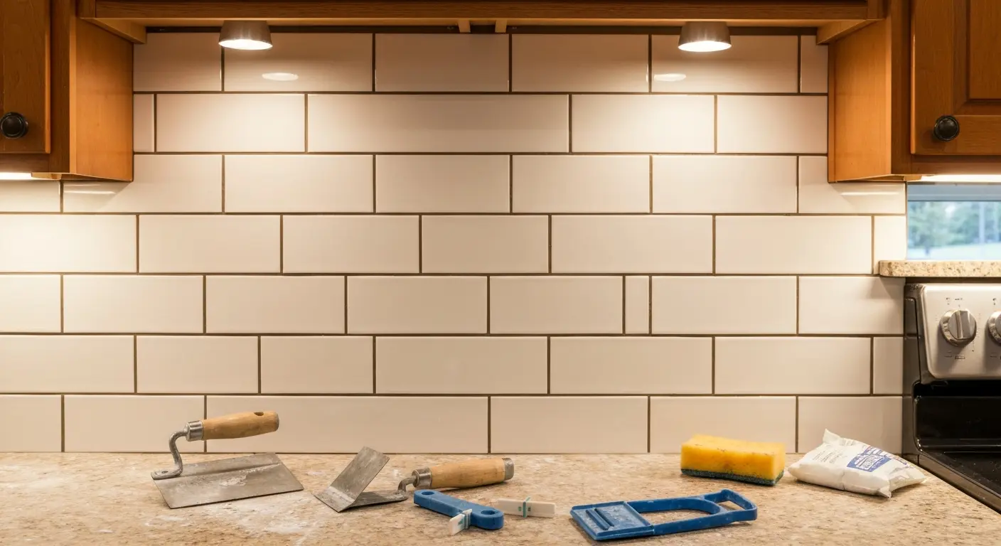 Ceramic tile backsplash installation