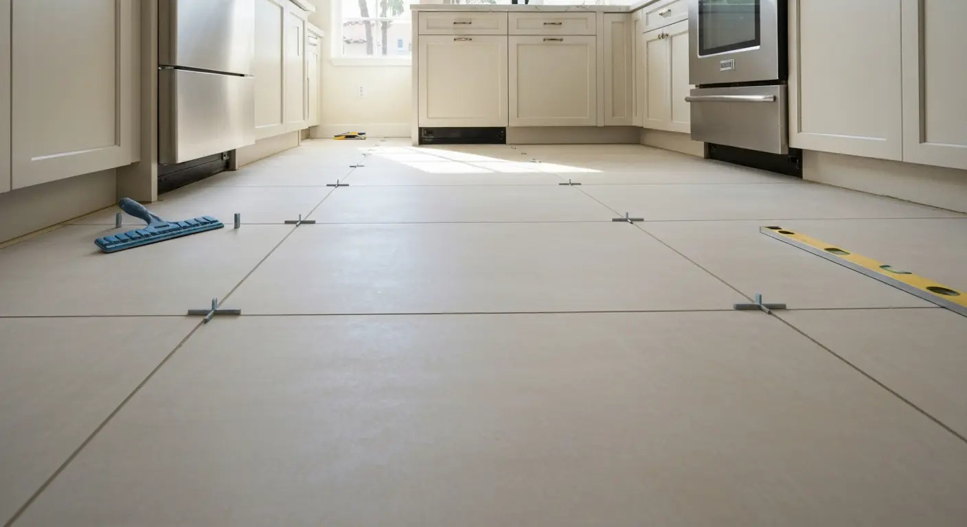 Porcelain tile kitchen flooring installation