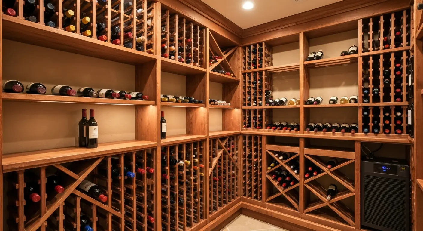 Basement wet bar and wine cellar