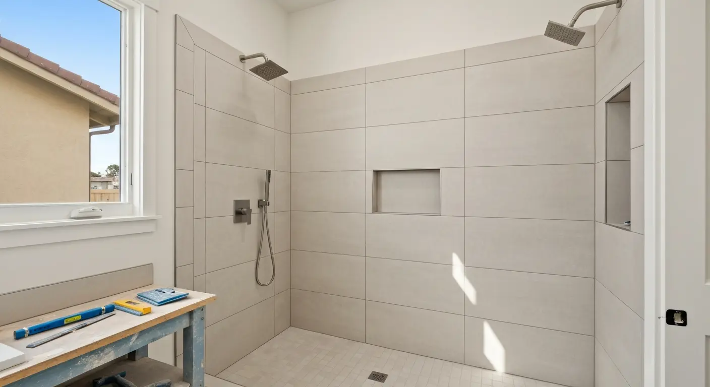 Walk-in shower tile installation