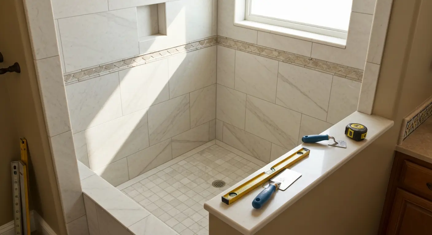 Natural stone tile shower installation