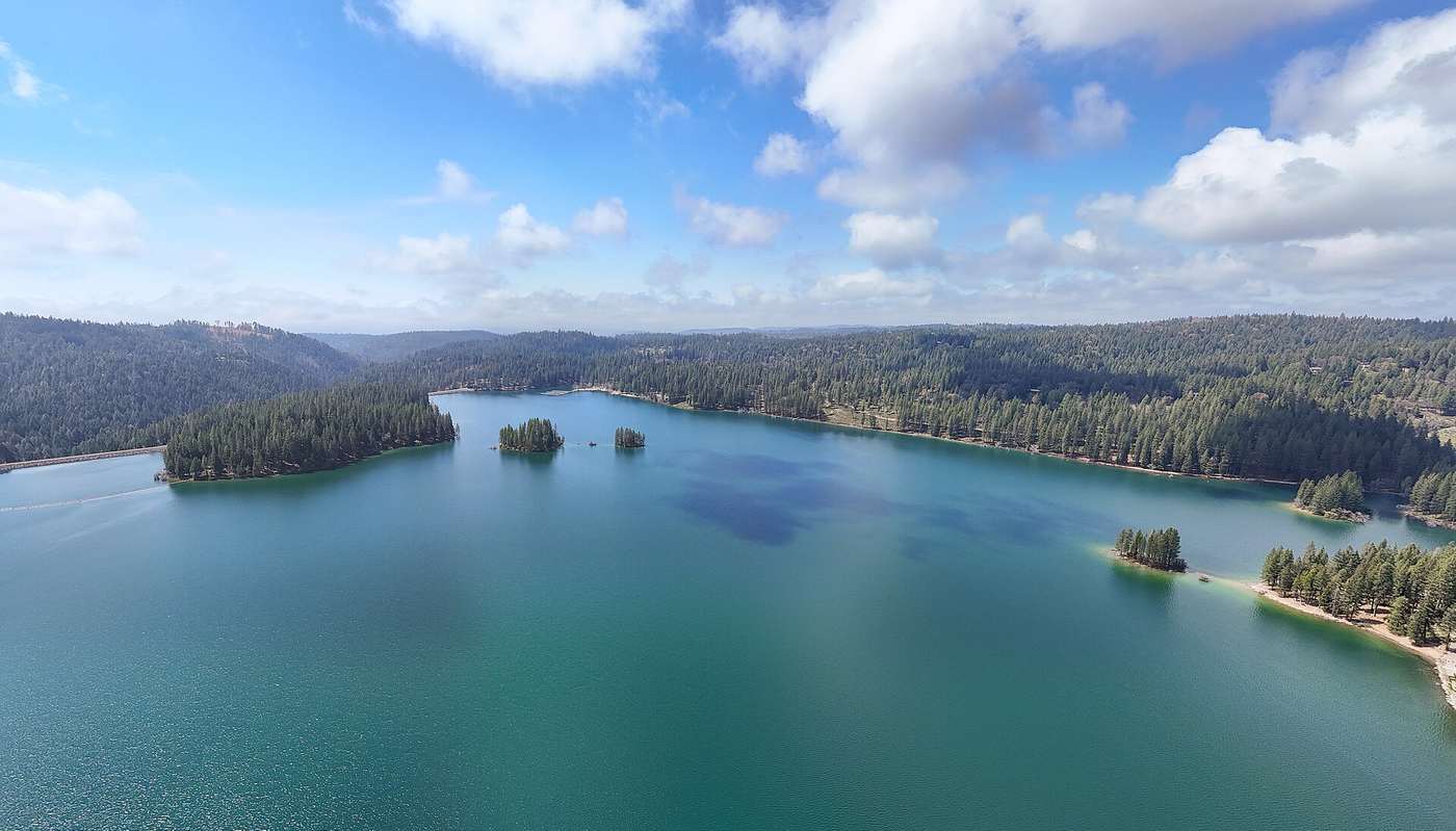 Aerial view of Jenkinson Lake in Sly Park