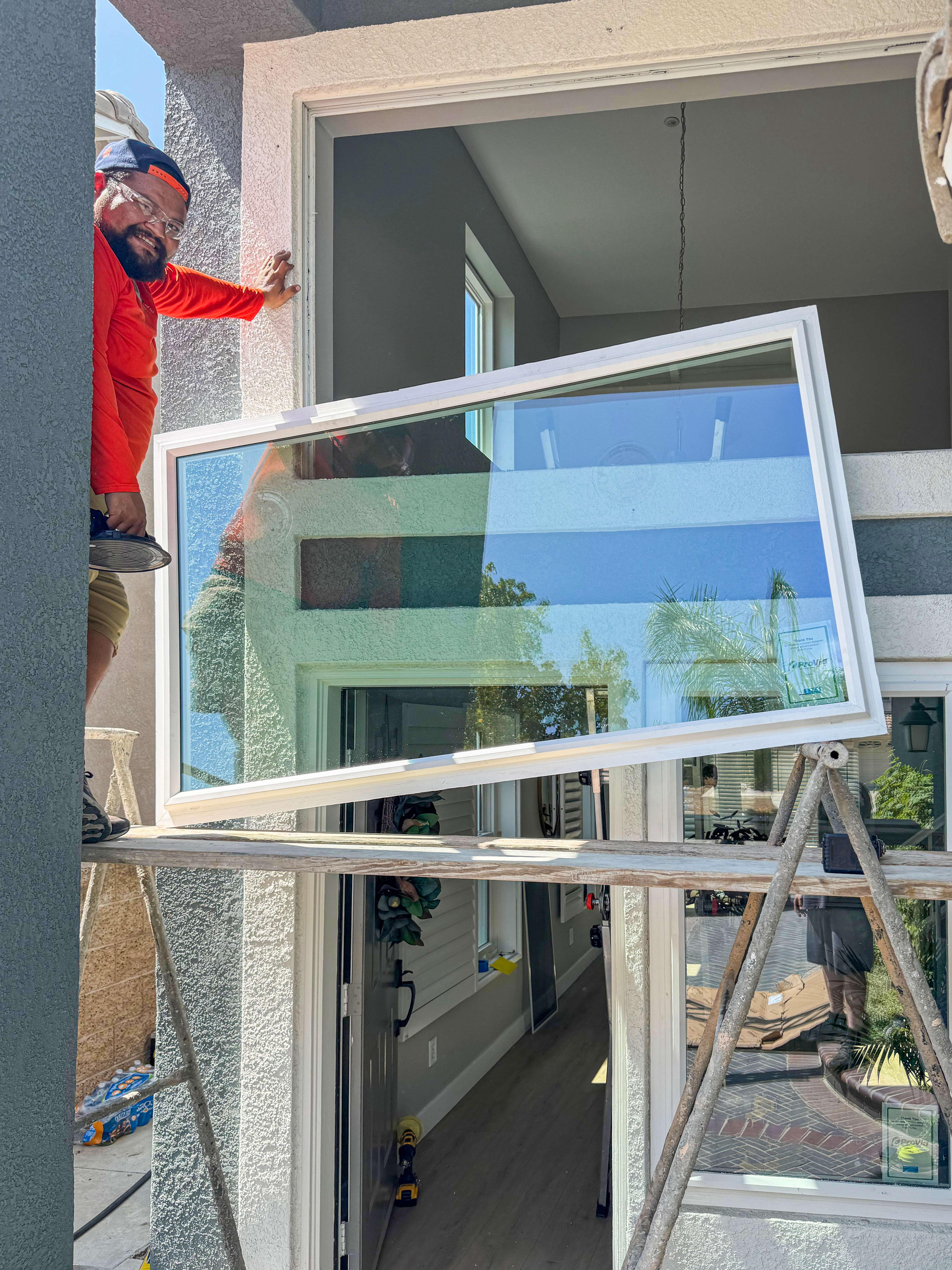 Abel Reynoso, lead installer, setting a transom